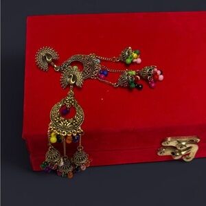 Gold-Tone Multicolor Jhumka Earrings with Bead Tassels